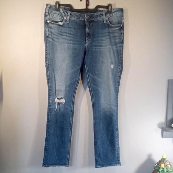 Silver Jeans Denim - Silver Women's Elyse Straight Distressed Jeans Size 36/32